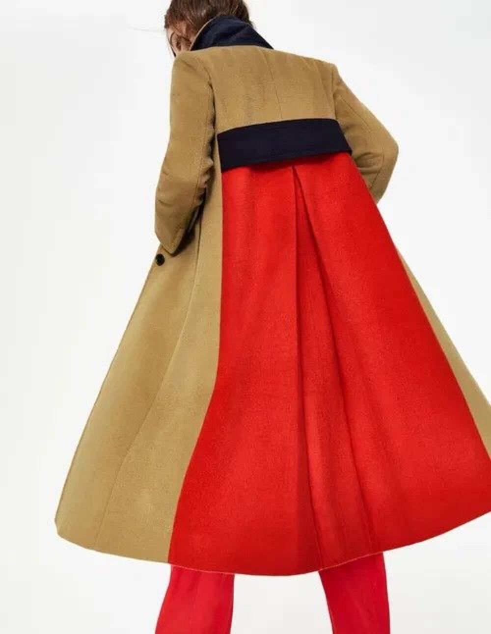 Boden Long Camel Coat with Red Panel Back - Picture 3 of 13